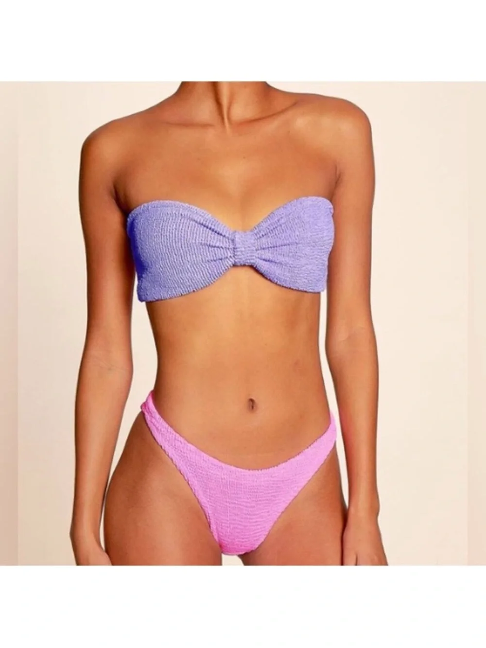 Hunza G Jean Duo Bikini Lilac Purple Bubblegum Pink Two Tone Set OS